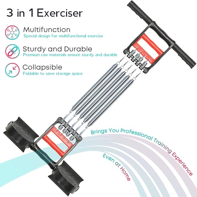 Chest Expander, 3 in 1 Adjustable Spring Chest Exerciser with 5 Springs