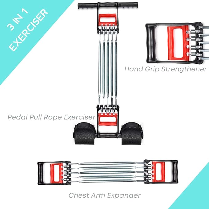 Chest Expander, 3 in 1 Adjustable Spring Chest Exerciser with 5 Springs