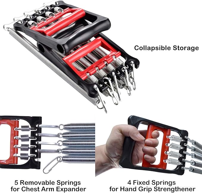 Chest Expander, 3 in 1 Adjustable Spring Chest Exerciser with 5 Springs