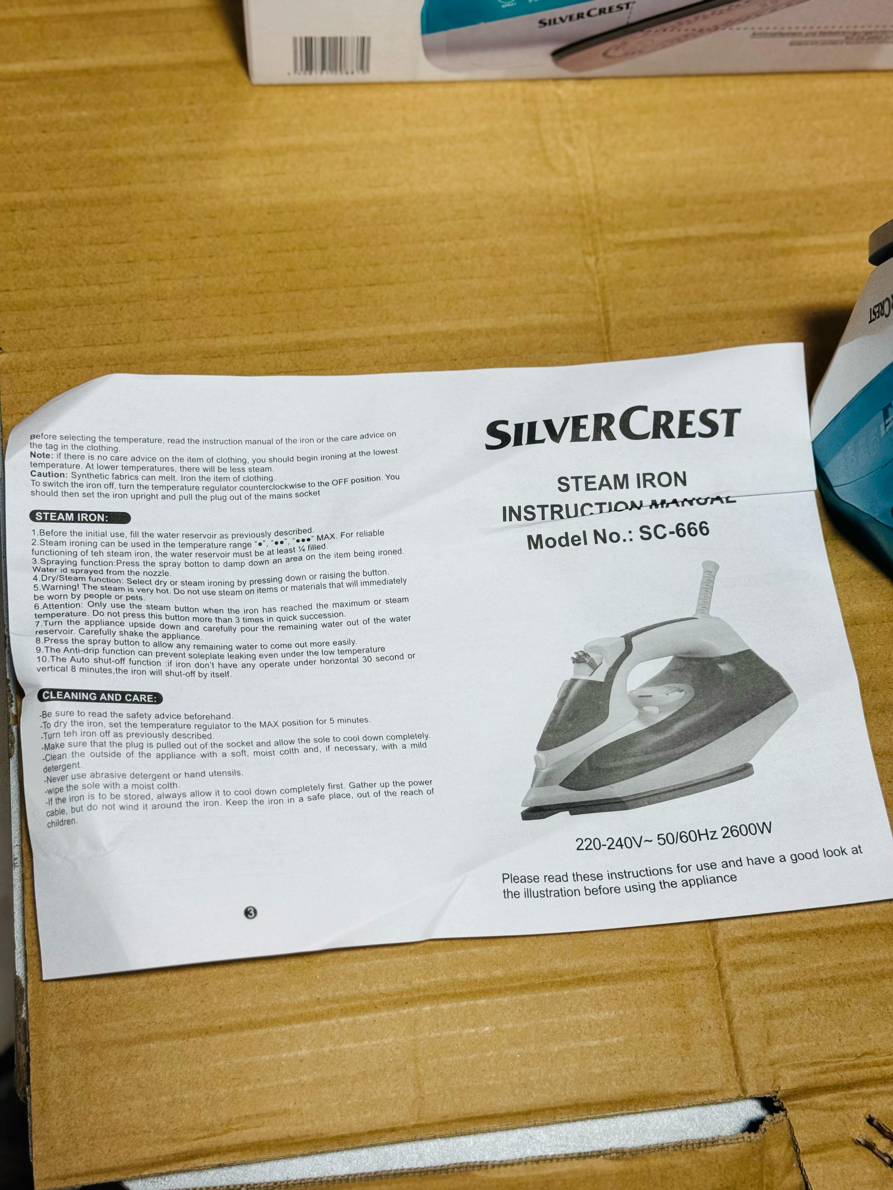 German Lot Imported Silver Crest Steam Iron SC-266